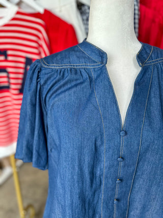 Dark Denim Blue Jean Baby Short Sleeve Top