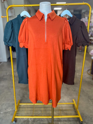 Rust Confident & Collected Half Zip Mini Dress