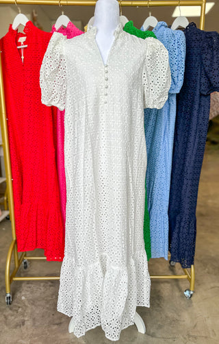 White Sweet Eyelet Moments Midi Dress