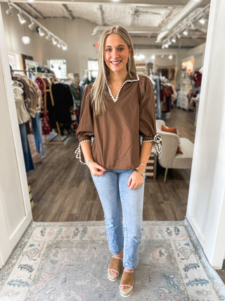 Brown Sweet Stitch Poplin Blouse