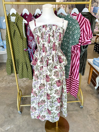 Vintage Violet Garden Pleated Midi Dress