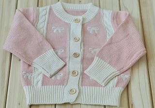 Pink W/ Cream Trim Bow Knit Sweater