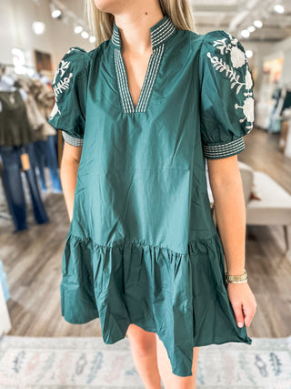 The Hunter Green Elowen Mini Dress