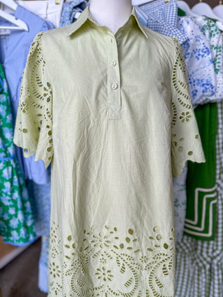 Irish Mint Scallop Embroidered Mini Dress
