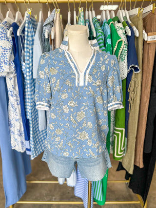 Tricia Songbird Blue Short Sleeve Top