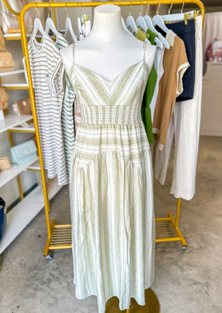 Light Olive Summer Lovin' Spaghetti Strap Midi Dress