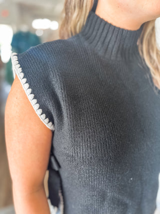 Black Sweet Trim Side Tie Sweater Top