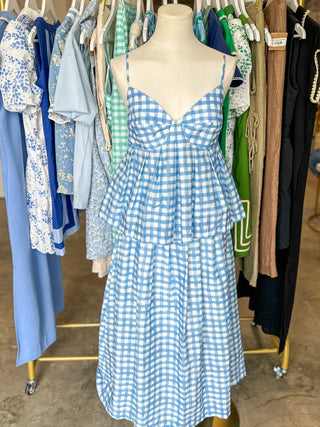 Sky Blue Gingham Midi Skirt Set
