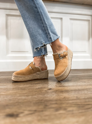 The Edith Clog Raffia Mule Slight Wedge Almond