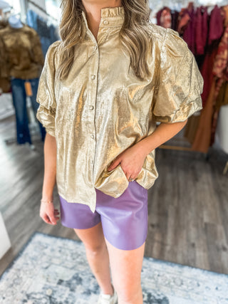 Gold Foiled Beauty Queen Tiered Sleeve Blouse