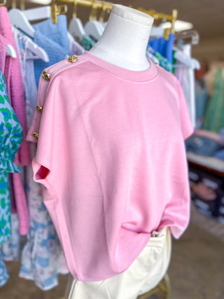 Blush Babe Gold Button Detail Short Sleeve Top