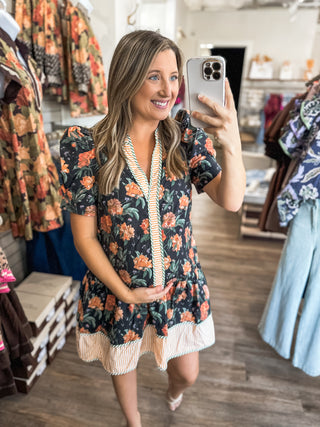 Petal & Pinstripes Mini Dress
