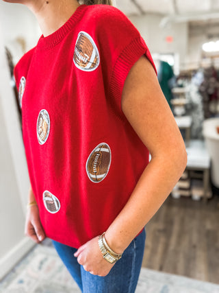 Red Game Day Football Patch Sweater Top