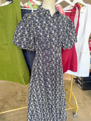 Navy Garden Social Embroidered Midi Dress