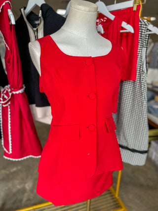 Red Game Day Glam Crepe Sleeveless Romper Dress