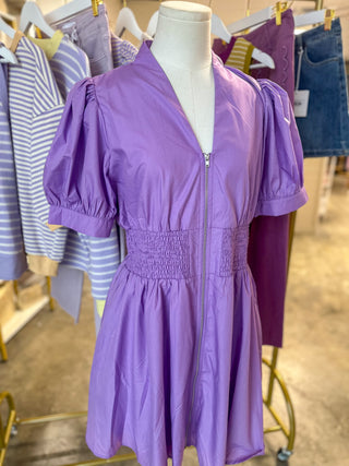 The Lavender It-Girl Zip Mini Dress