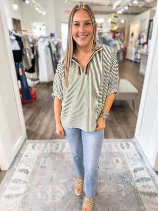 Olive Sophisticated Stripes Top