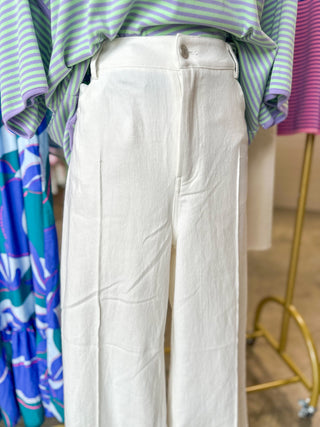 Off White Polished & Pleated Cropped Wide Leg Denim Jeans