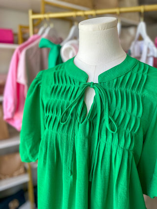Green Pintuck Detail Everyday Top