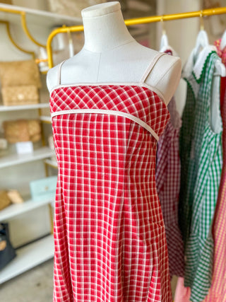 Red Coastal Check Maxi Dress