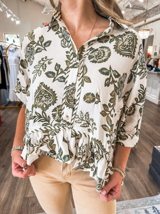 Olive Wild Garden Collared Top