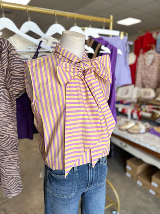 Lavender/Yellow Wrapped Up in Stripes Bow Top