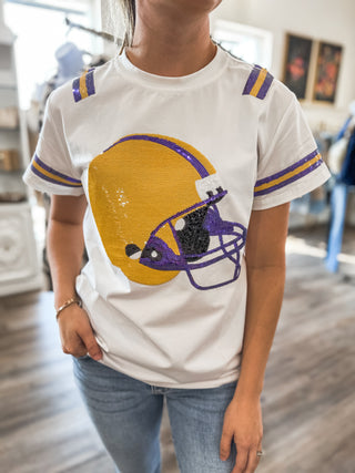 Purple & Gold Sparkles of the Season Helmet Game Day Top