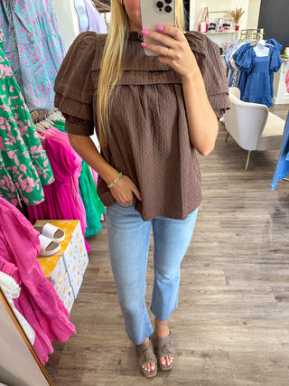 Espresso Positively Poised Textured Puff Sleeve Blouse