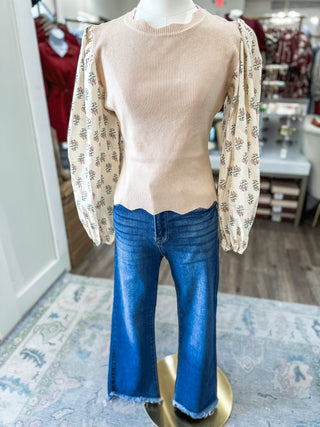 The Rosalie Floral Contrast Sleeves Top