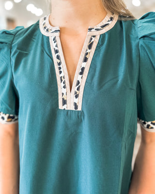 Hunter Green Wild Side Trimmed Blouse