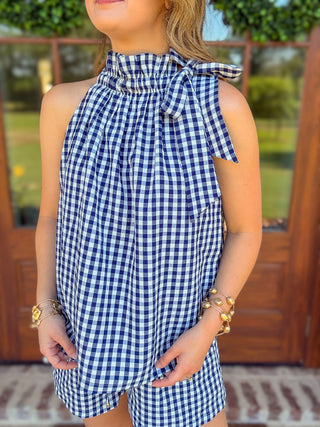 Navy Sweet As Can Be Gingham Short Set
