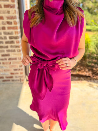 Plum A Night to Remember Tie Waist Midi Dress