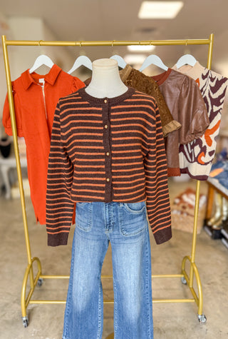 Brown & Pumpkin Stripe Essential Cardigan