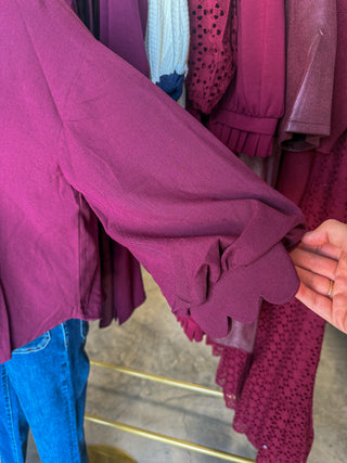 Plum Green Autumn Elegance Scallop Trim Top