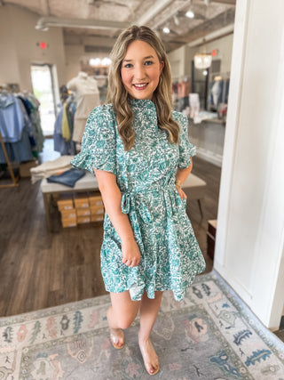 Deep Green Colette Feminine Ruffle Collar & Sleeves Mini Dress