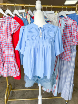 Light Blue Pintuck Detail Everyday Top