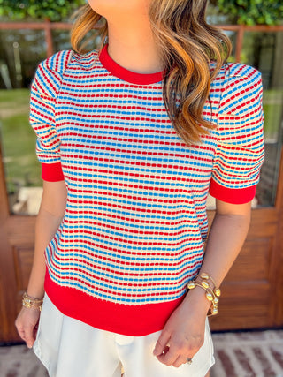 Red Color Parade Knit Top