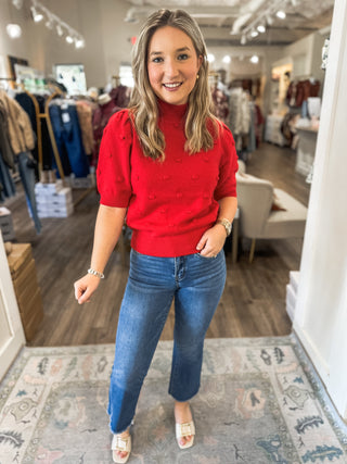 Red Polka Dot Textured Sweater Top