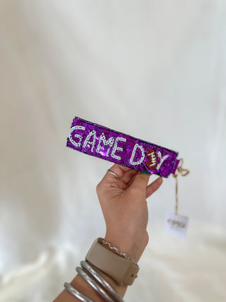 Purple/White Game Day Sequin Key Chain