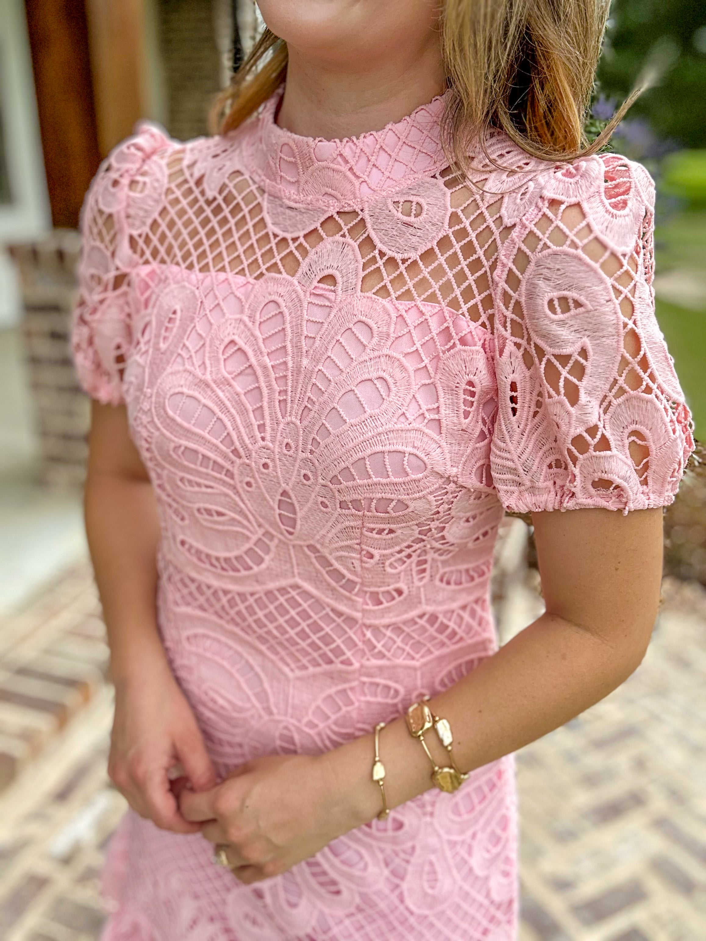 Pink Timeless Lace Short Sleeve Mini Dress Medium Pink Timeless Lace Short Sleeve Mini Dress Medium