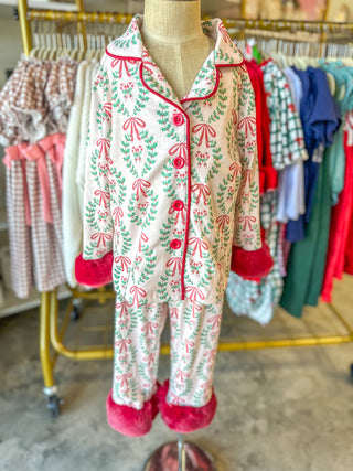 Christmas Festive Pattern W/ Red Cuffs PJ Set