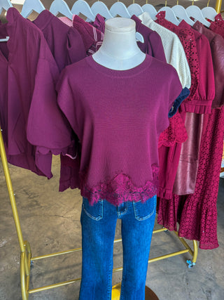 Burgundy Pretty Little Lace Top