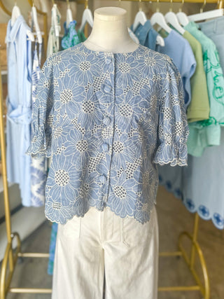 Chambray Softly Styled Floral Lace Top