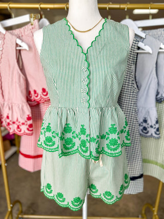 Green It Girl Summer Scallop Shorts Set