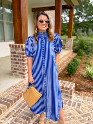 Navy Blue Graceful Lines Stripe Midi Dress