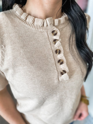 Taupe Feminine Edge Puff Sleeve Sweater