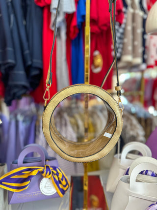 Gold Accented Clear Circular Stadium Crossbody Bag