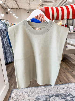 Sage Green Luxe Crew Neck Sleeveless Sweater