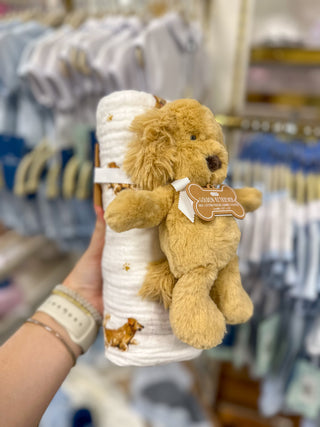 Retriever Swaddle & Rattle Set