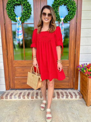 Red Dream Girl Smocked Mini Dress